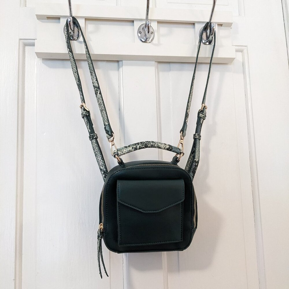 Free People Mika Green Snakeskin Print Vegan Leather Mini Backpack Crossbody Bag